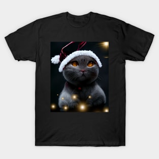 Christmas shorthair cat on a winter evening T-Shirt